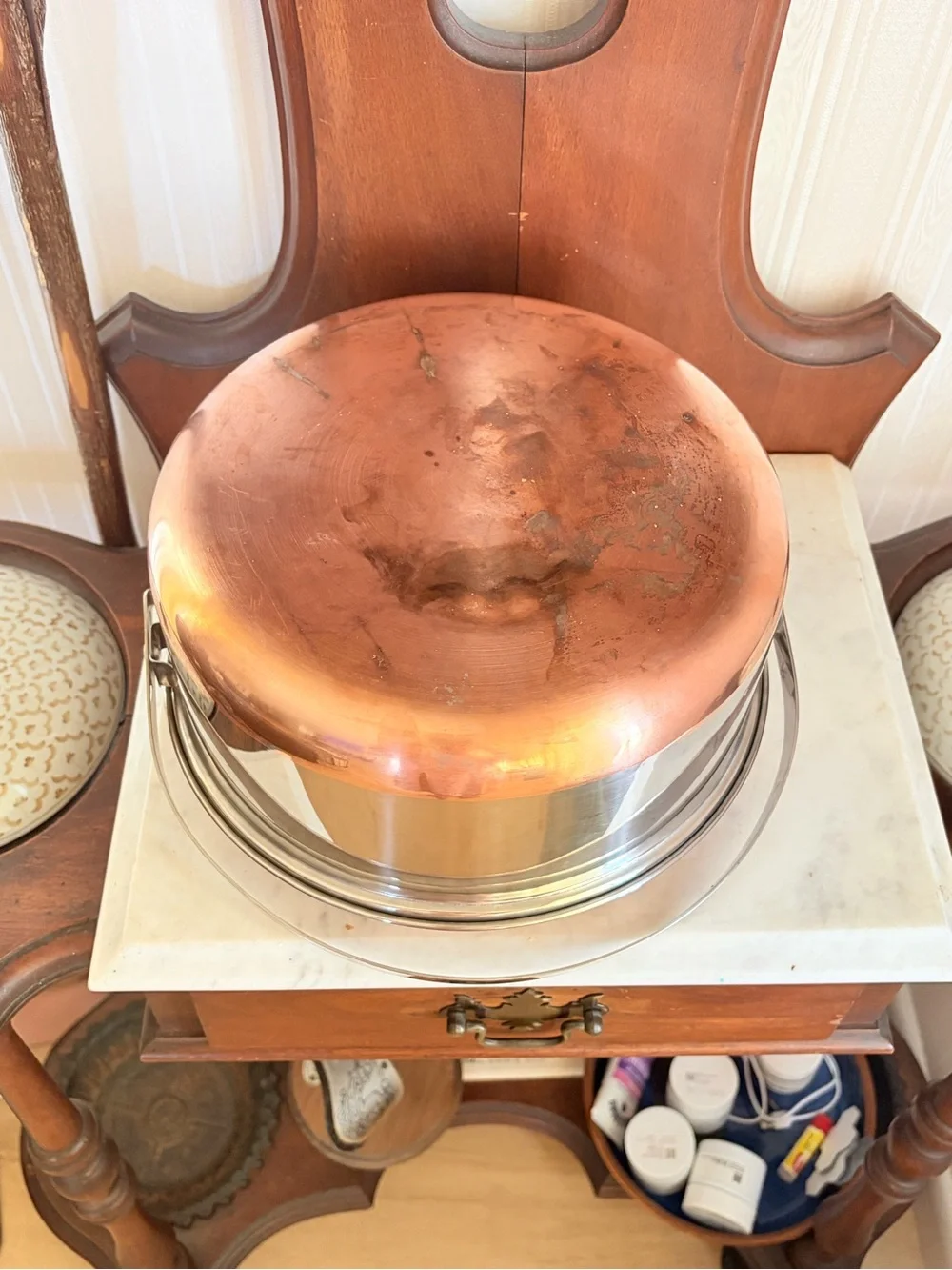 1960's Full Set Nesting Camping Cookware Stainless / Copper Bottom And Handle